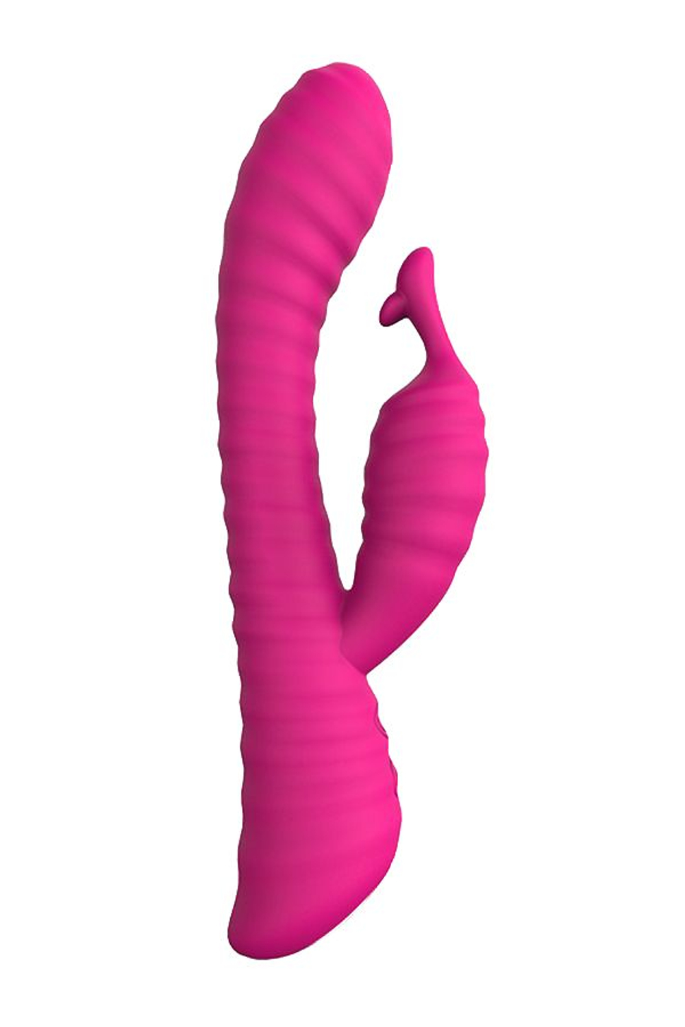 Розовый ребристый вибратор с клиторальным стимулятором S-HANDE Moonlight - 21,1 см. (Цвет: розовый)