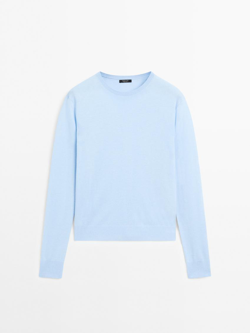 Massimo Dutti Свитер из смесовой шерсти с круглым вырезом, небесно-голубой