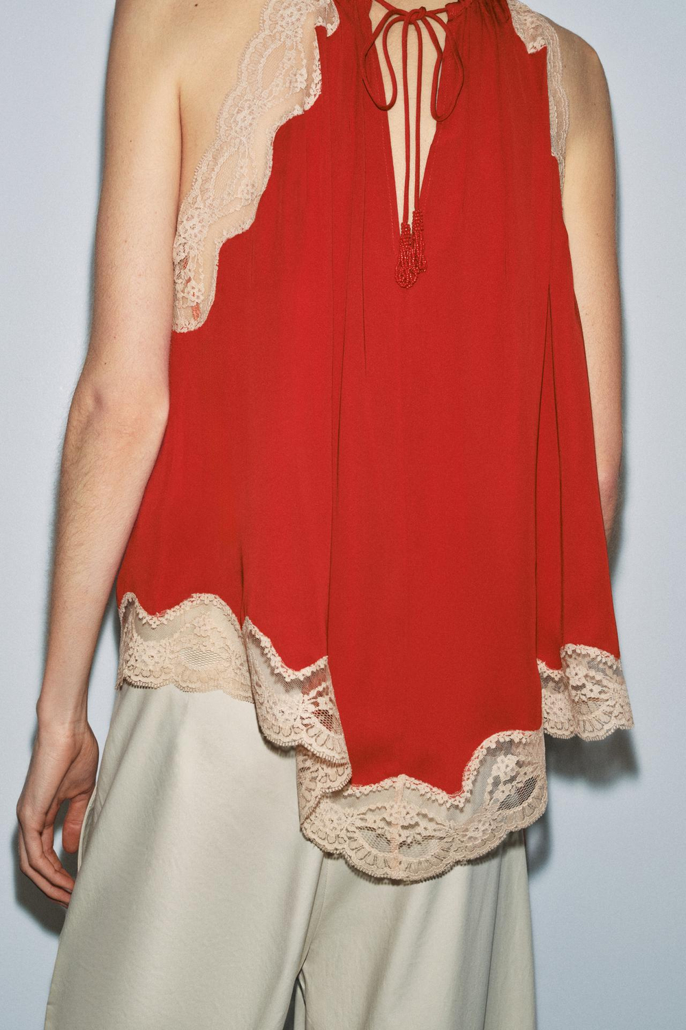 ZARA КРУЖЕВНОЙ ТОП ХАЛТЕР — ZW COLLECTION, ТЕМНЫЙ ЧЕРЕПИЧНЫЙ