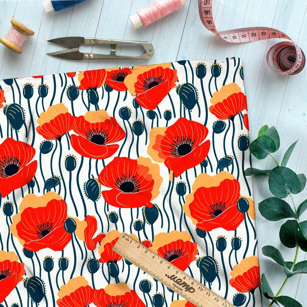 Ткань премиум Оксфорд 600D маковое иллюзорное поле