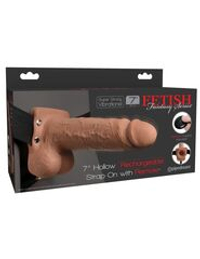 Кофейный перезаряжаемый вибрострапон 7  Hollow Rechargeable Strap-on with Balls - 20,3 см.