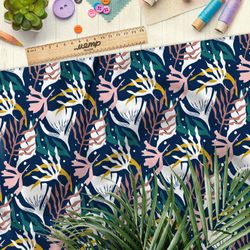 Ткань шелк Армани разноцветные водоросли на синем фоне