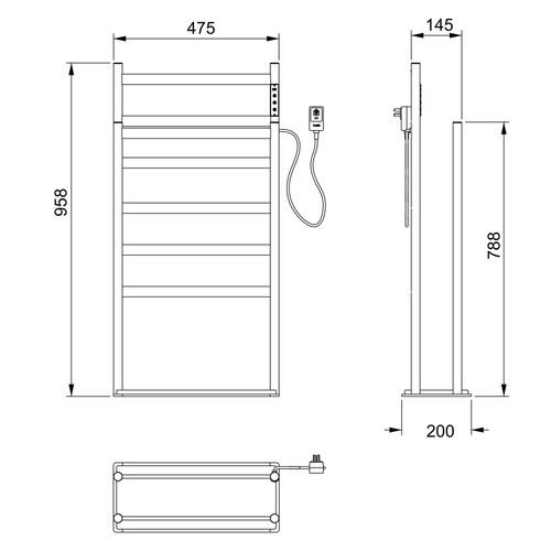 Полотенцесушитель электрический напольный WONZON & WOGHAND ESSEN, Черный матовый (WW-A407-MB)
