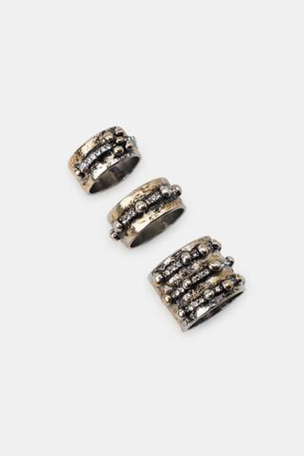 ZARA НАБОР ИЗ 3 РЕЗНЫХ КОЛЕЦ СО СТРАЗАМИ, АНТРАЦИТОВО-СЕРЫЙ