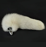 Анальная металлическая пробка с натуральным белым хвостиком (Цвет: серебристый)