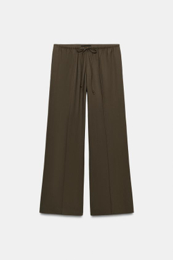 ZARA СВОБОДНЫЕ БРЮКИ В ПИЖАМНОМ СТИЛЕ — ZW COLLECTION, СЕРО-КОРИЧНЕВЫЙ