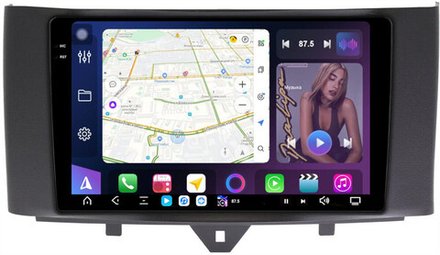 Магнитола для Smart ForTwo W451 2010-2015 - FarCar GX9-9653F1 монитор 9.5" 2K QLED на Android 14, TS20, 6+128Гб, CarPlay, 4G SIM-слот