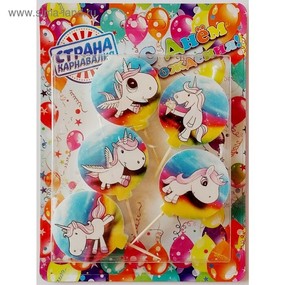 РАСПРОДАЖА Набор свечей в торт "Единорог", 5 шт