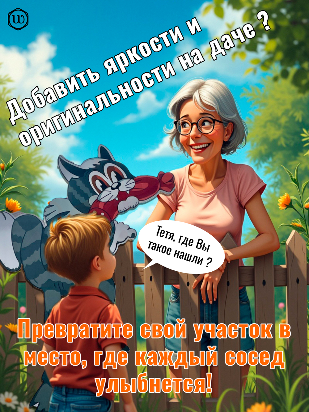 Декор на забор для дачи и сада Кот с колбасой