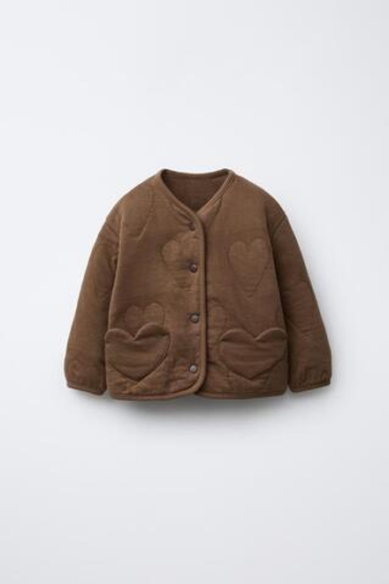 ZARA КУРТКА ФЛИСОВАЯ С СЕРДЕЧКАМИ, КОРИЧНЕВЫЙ