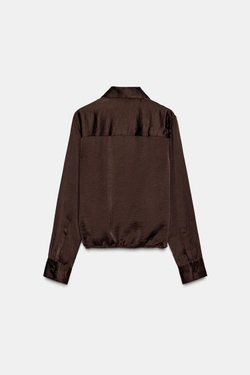 ZARA АТЛАСНАЯ РУБАШКА ZW WOMAN, КОРИЧНЕВЫЙ