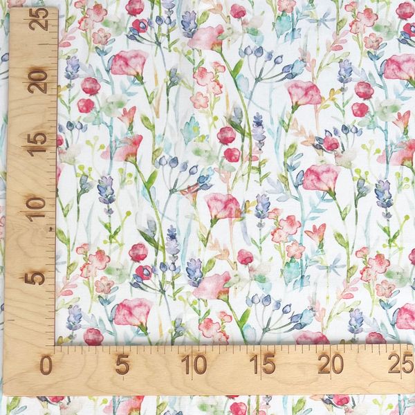 ЦВЕТОЧНАЯ АКВАРЕЛЬ НА БЕЛОМ - 100% хлопок 2