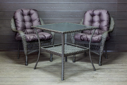 Садовый комплект из искусственного ротанга Мэдисон НЬЮ (Medison NEW) стол квадратный 80х80 + 2 кресла с подушками на сиденье и спинку