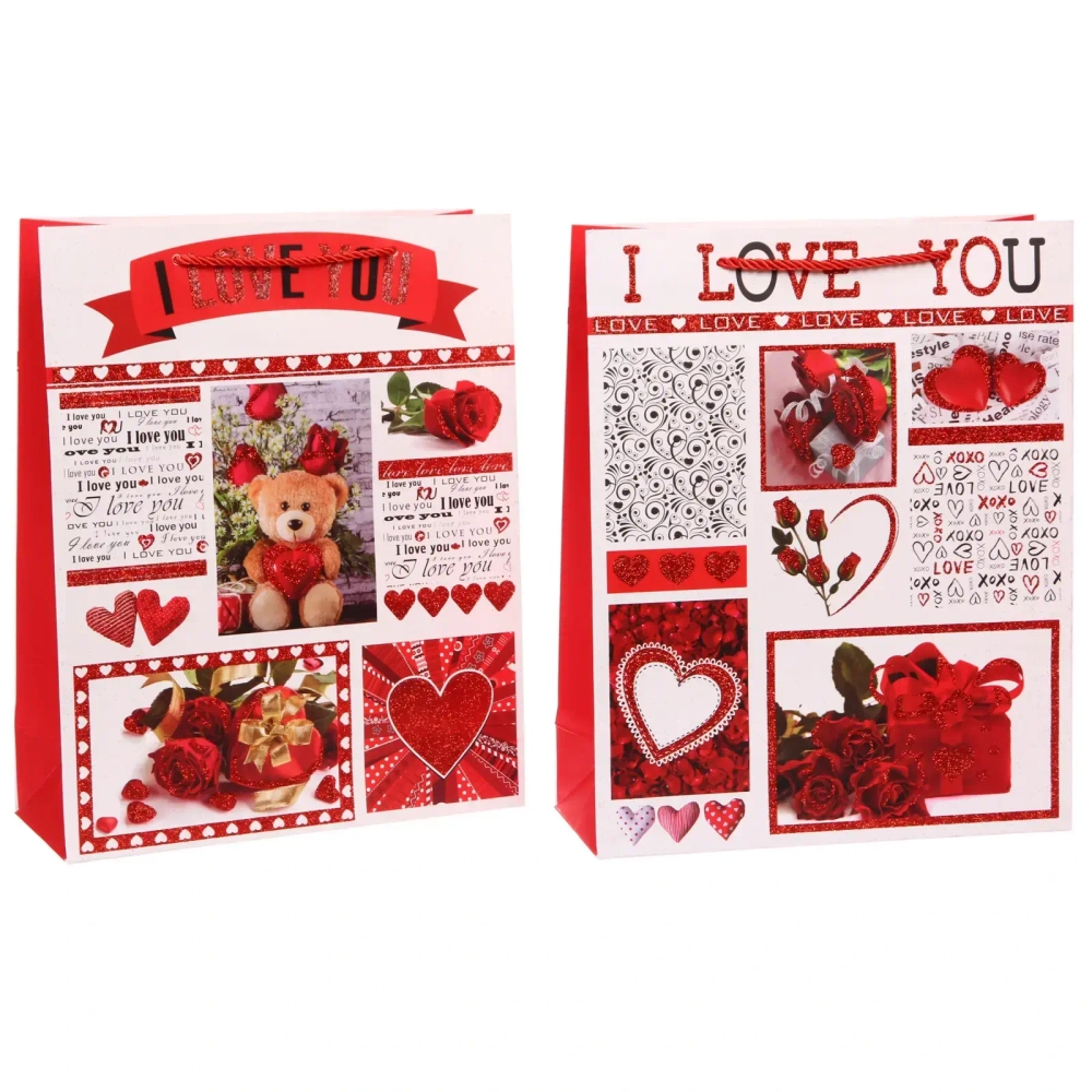 Пакет подарочный «I LOVE YOU!» 26*32*10 см, микс