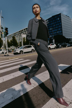 ZARA ПРЯМЫЕ БРЮКИ В ЕЛОЧКУ, ТЕМНО-СЕРЫЙ