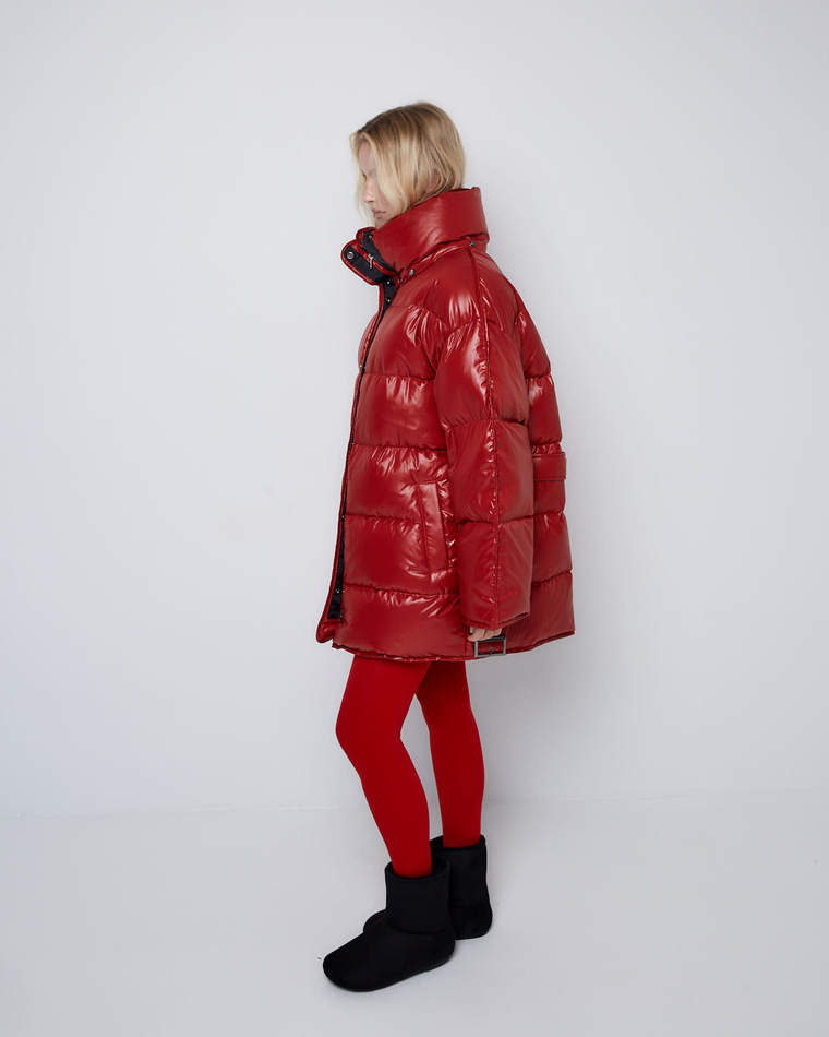 Пуховик со съемным капюшоном из нейлона Монклер томат
