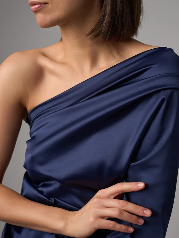 Атлас-стрейч бельевой оптом, Китай, темно-синий 061