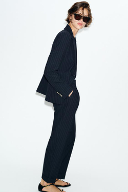 ZARA БРЮКИ В ТОНКУЮ ПОЛОСКУ, МОРСКОЙ СИНИЙ