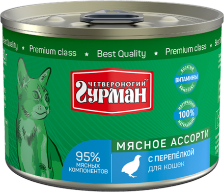 Корм консервированный для кошек Четвероногий гурман "Мясное ассорти с потрошками", 100 г