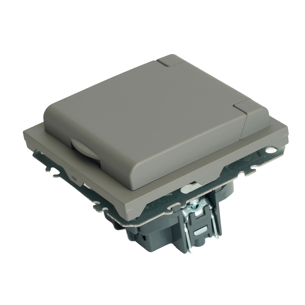 Розетка 1-местная с крышкой с защ. штор, STEKKER, с/з, 250В, 16А, серия Эмили, RST16-5112-10, платиново-серый, soft touch 49959