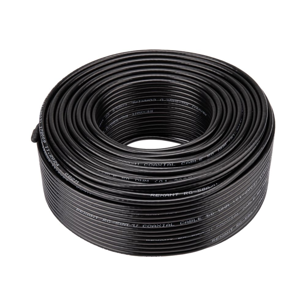 Кабель коаксиальный RG-58 A/U, 50 Ом, Cu/Al/Cu, 64%, 100м, OUTDOOR, черный REXANT