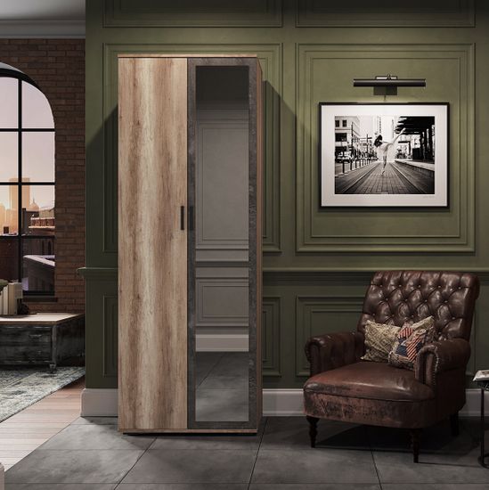 НЕЛЬСОН ШК 04 ШкафФасад ЖЕЛЕЗНЫЙ КАМЕНЬ/Корпус ДУБ КАНЬОН