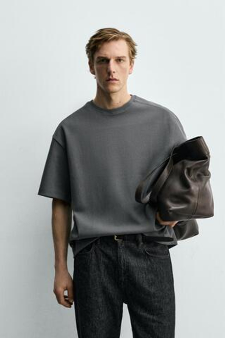 ZARA ТОЛСТОВКА RELAXED FIT ИЗ ИНТЕРЛОКА, СЕРО-СИНИЙ