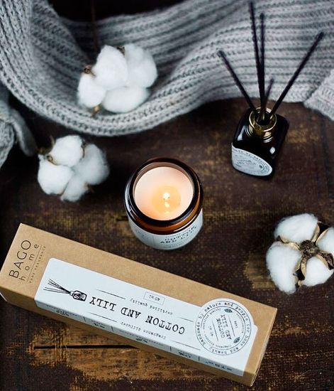 Хлопок и лилия, ароматическая свеча, Bago home
