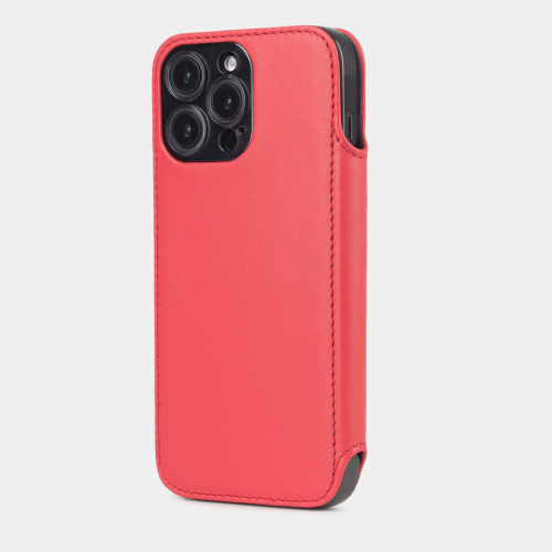 Чехол-книжка кожаная для iPhone 16 Pro Max, теленок красного цвета