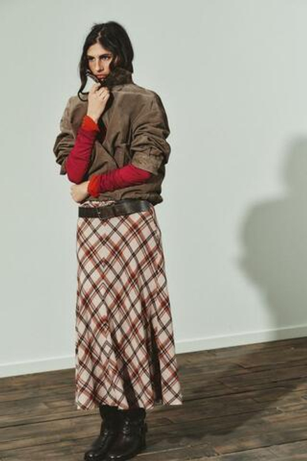 ZARA ЮБКА МИДИ В КЛЕТКУ, БЕЖЕВЫЙ