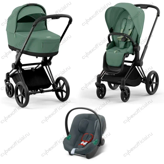 Детская коляска Cybex Priam IV 3 в 1 Leaf Green шасси Matt Black автокресло Aton B i-Size