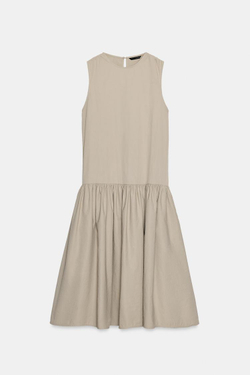 ZARA ОБЪЕМНОЕ НЕЙЛОНОВОЕ ПЛАТЬЕ, КАМЕННО-СЕРЫЙ