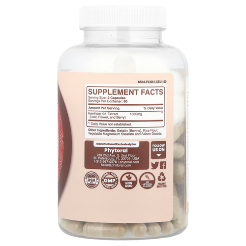 Phytoral, Комплекс боярышника, 120 капсул (665 мг в каждой капсуле)