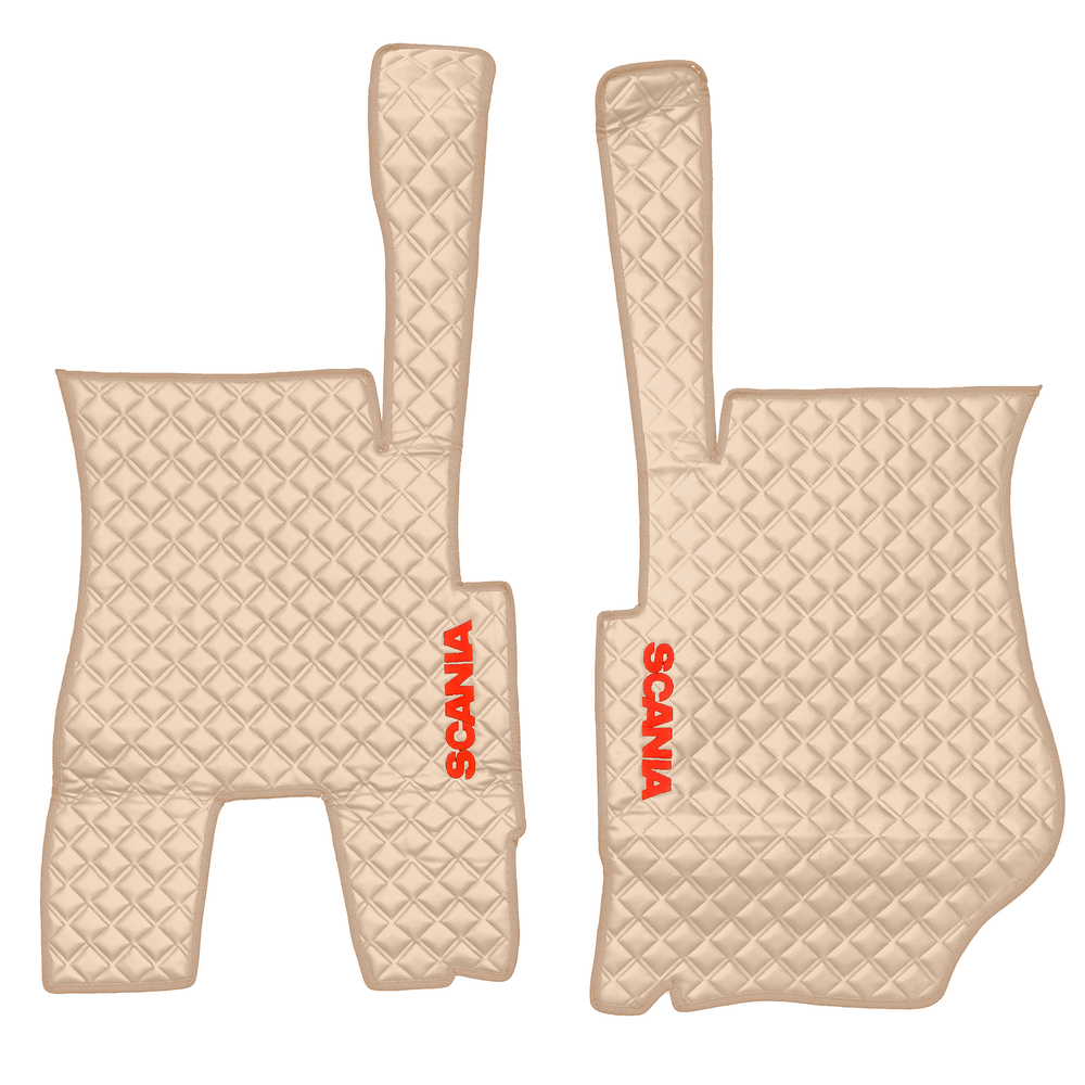 Ковры SCANIA 5 серии Р (автомат) (экокожа, бежевый, бежевый кант, красная вышивка)