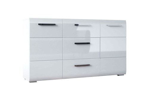 ДОМИНО БЕЛЫЙ Комод (3 ящика +2 двери, ПАКЕТ ФАСАДОВ БЕЗ СТЕКЛА МДФ Белый глянец) Bravo мебель