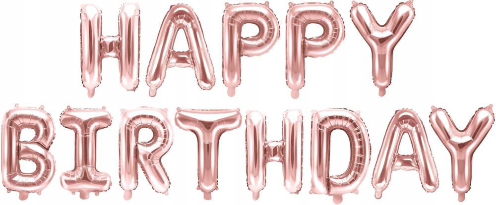 К Надпись "Happy Birthday", Розовое Золото, (16''/41 см)