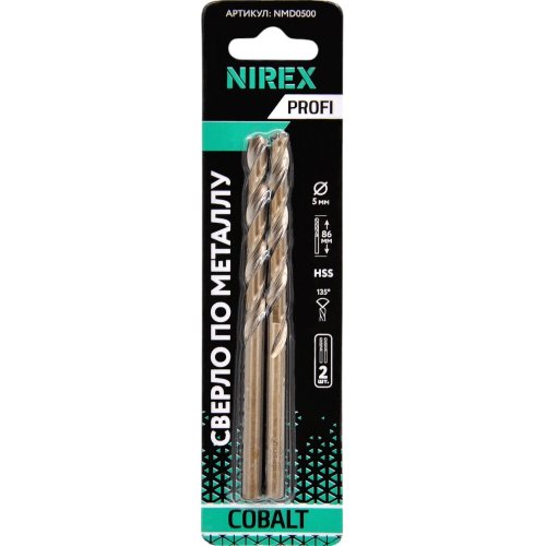 Сверло NIREX Profi по металлу Cobalt 5*86 мм NMD0500 (2шт в упак)