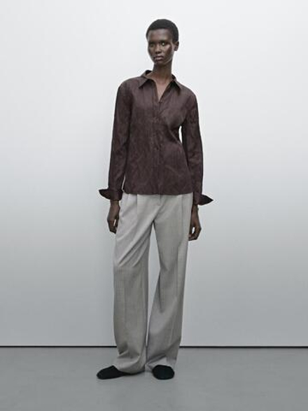 Massimo Dutti Рубашка из смесового хлопка с рельефным узором, коричневый