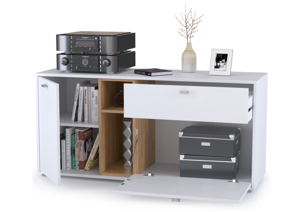 Комод Бэль 10.91 белый премиум / дуб золотой craft