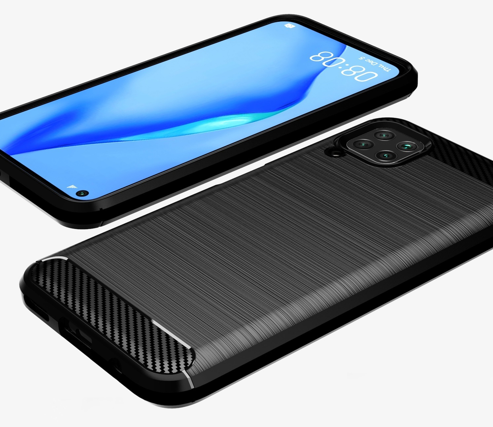 Чехол черного цвета для Huawei P40 Lite, серии Carbon (карбон стиль) от Caseport