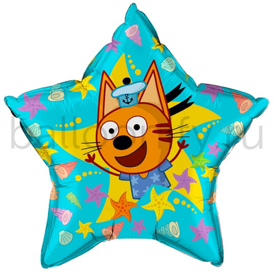 Фольгированная фигура, звезда с рисунком, Три Кота Коржик, 22"/56СМ