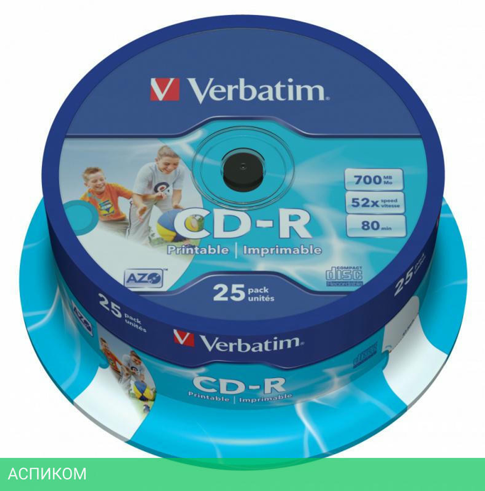 CD-R диск Verbatim AZO Wide Inkjet Printable Spindle 25шт (43439)