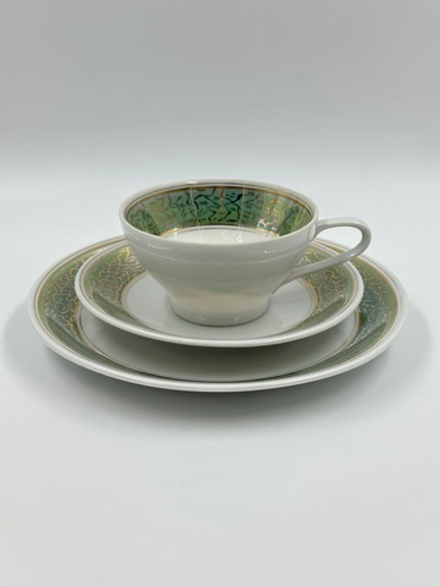 Чайное трио с зелёной каймой