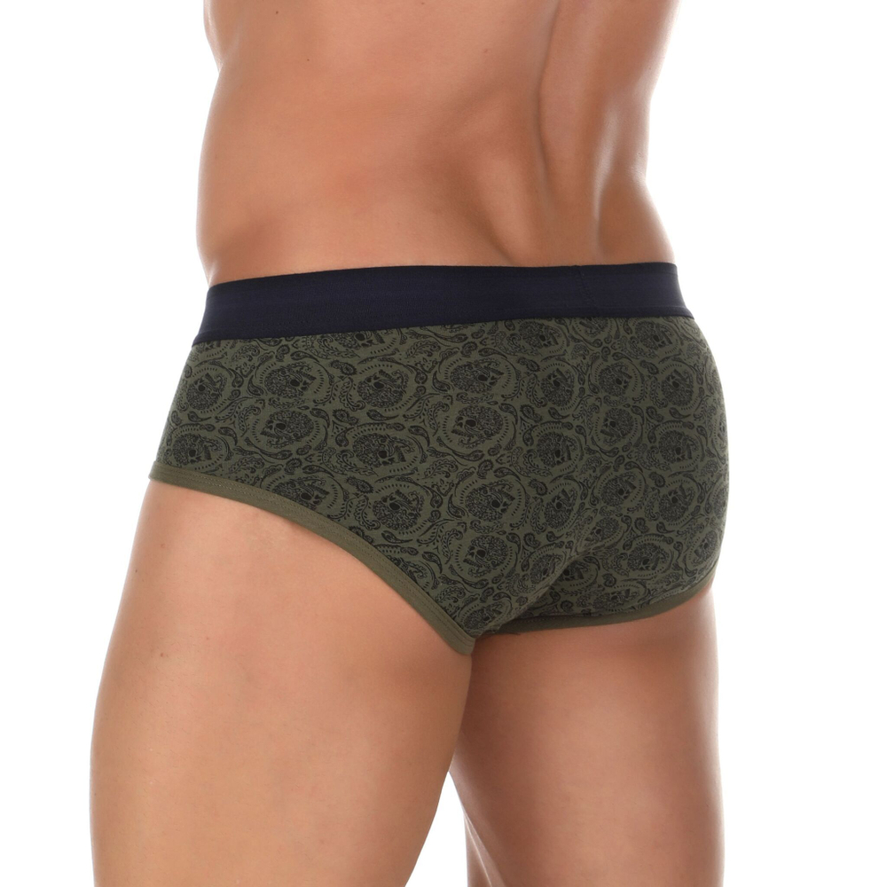 Хлопковые трусы-брифы цвета хаки с принтом-пейсли (Размер: L) (Цвет: хаки)