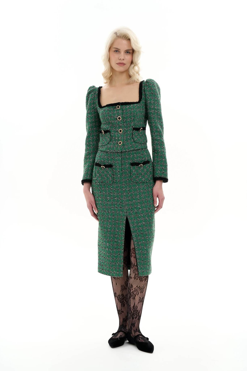 Юбка-миди с разрезом зеленая