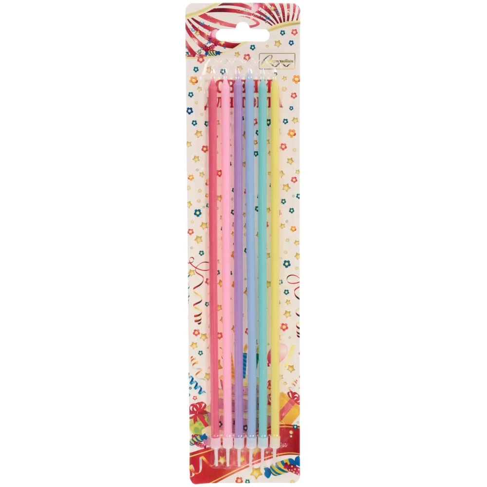 Свечи для торта «Party» 6 шт, 25 см, микс