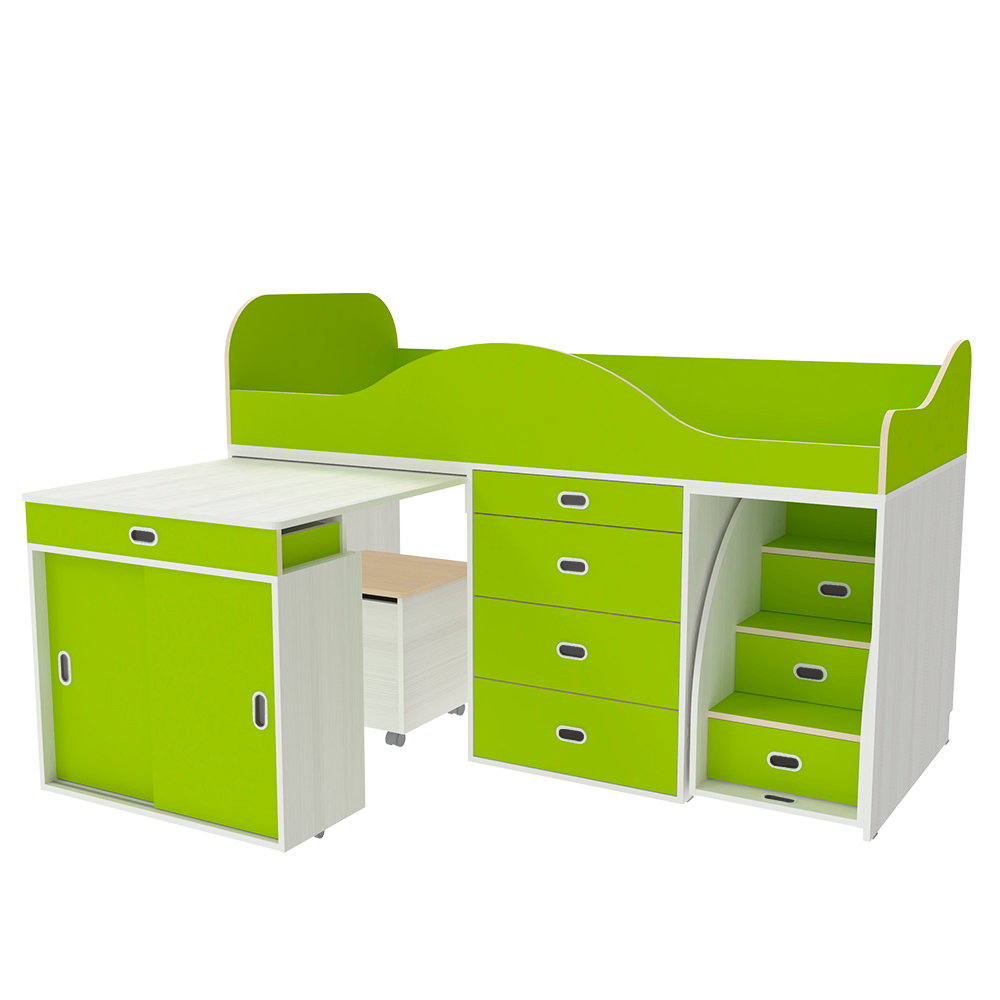 Кровать-чердак КарИВи Малыш Люкс Белое Дерево Лайм