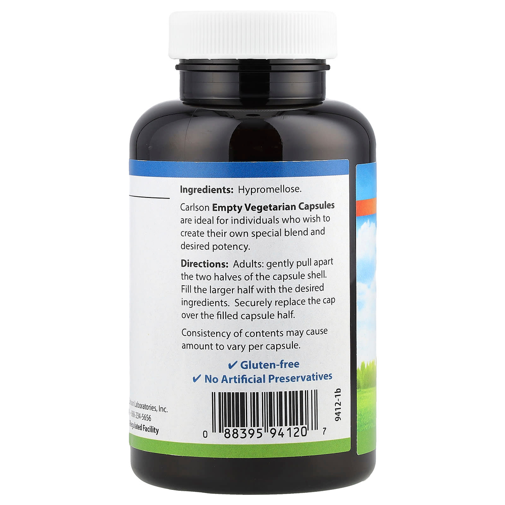 Carlson, пустые вегетарианские капсулы №2, 200 капсул