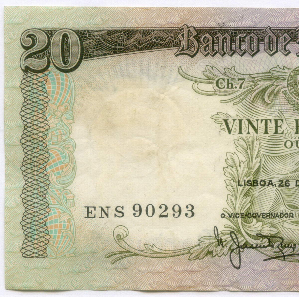 Банкнота Португалия 20 эскудо 1964 год ENS 90293. VF-XF