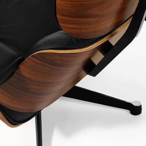 Кресло с оттоманкой Eames Lounge, черная кожа, палисандр